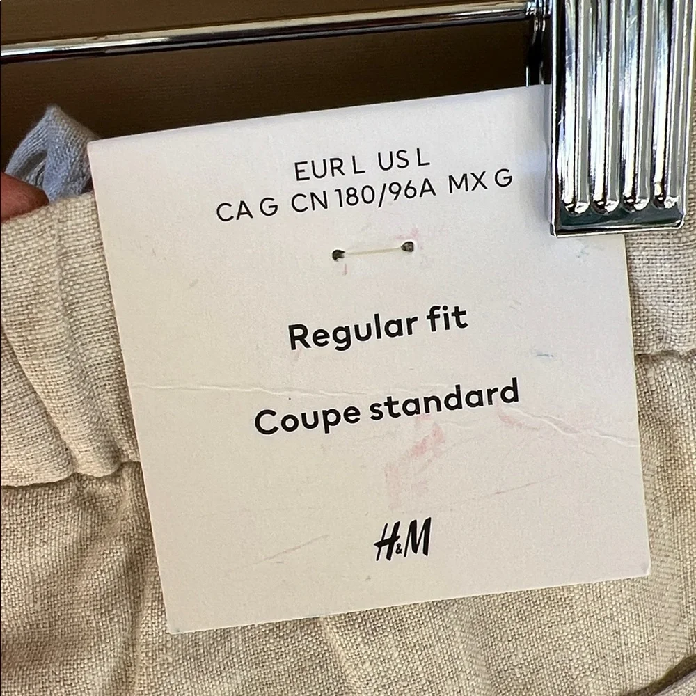 H&M 100% Linen Regular Fit Sz L Pants Slacks Natural Linen